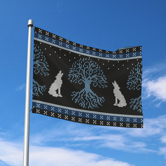 Tree Of Life And Howling Wolves Print Polyester Flag