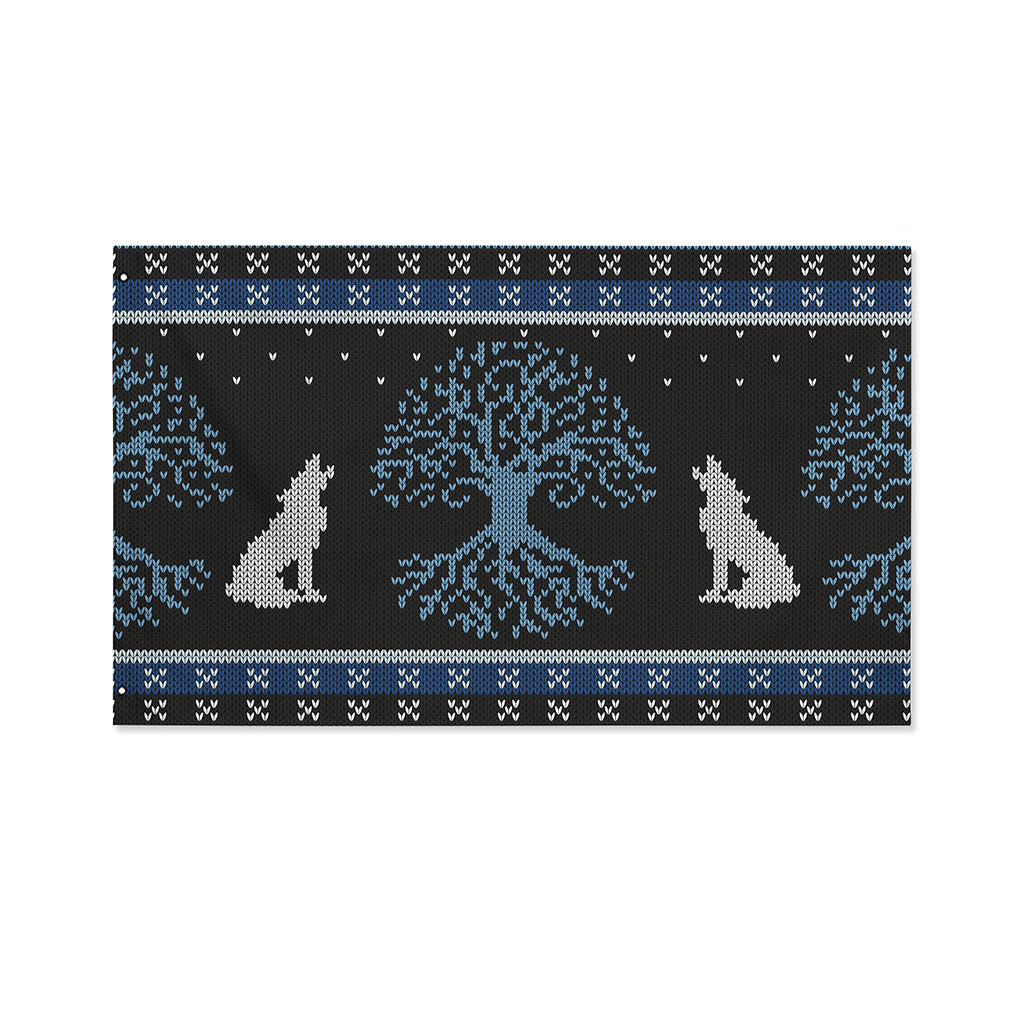 Tree Of Life And Howling Wolves Print Polyester Flag