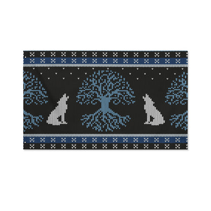 Tree Of Life And Howling Wolves Print Polyester Flag