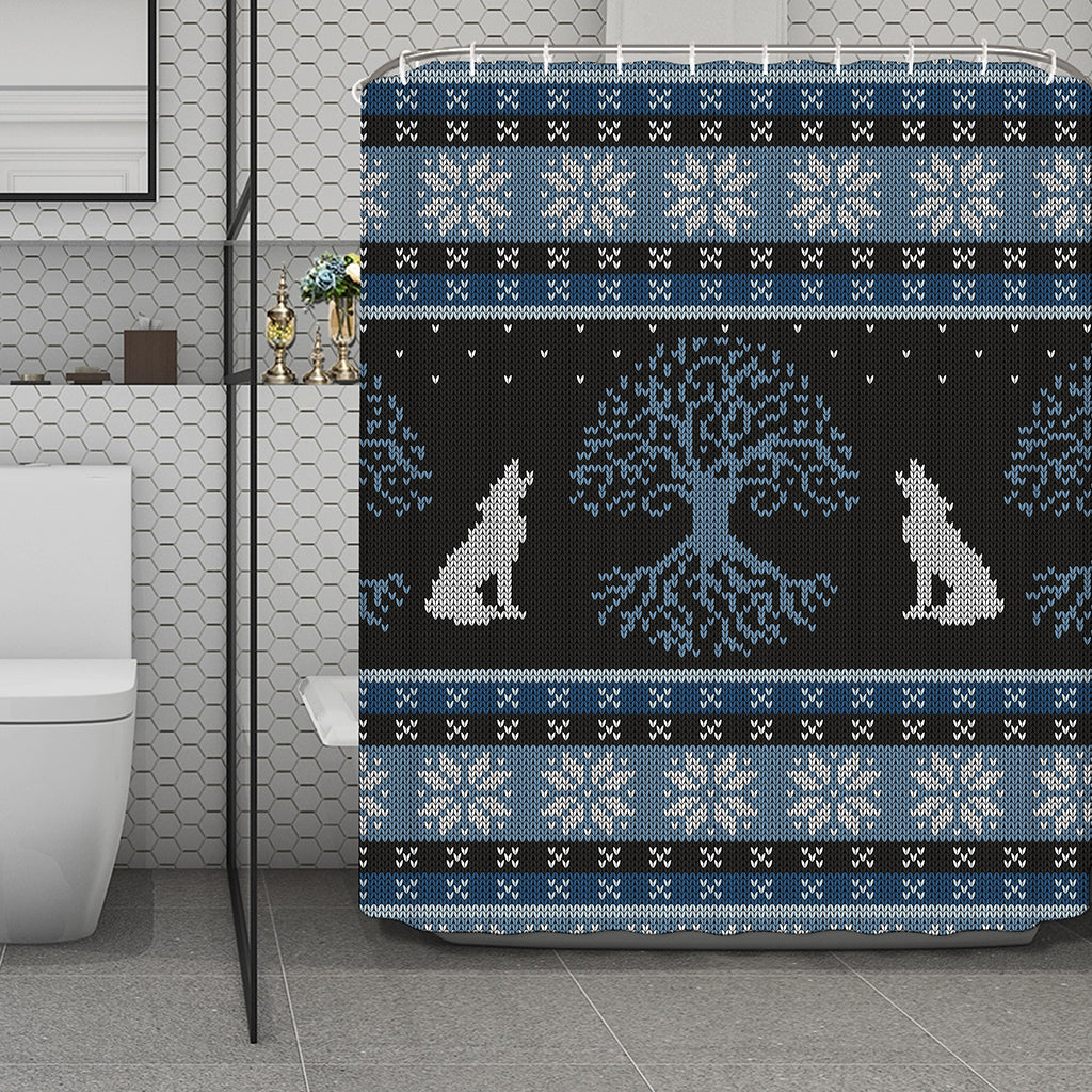 Tree Of Life And Howling Wolves Print Polyester Shower Curtain