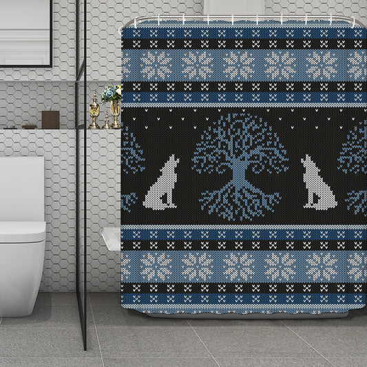 Tree Of Life And Howling Wolves Print Polyester Shower Curtain