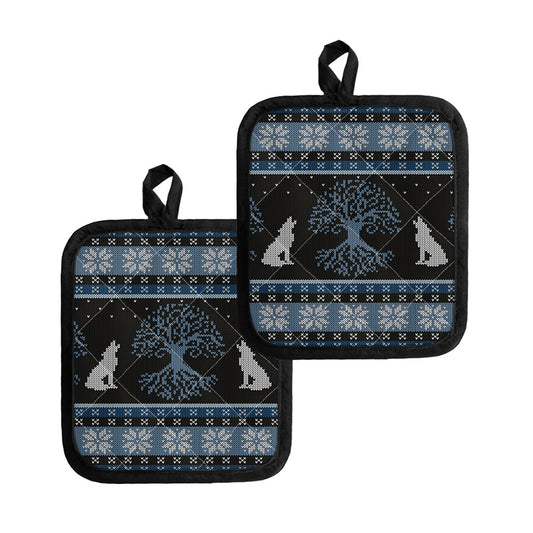 Tree Of Life And Howling Wolves Print Pot Holders