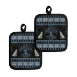 Tree Of Life And Howling Wolves Print Pot Holders