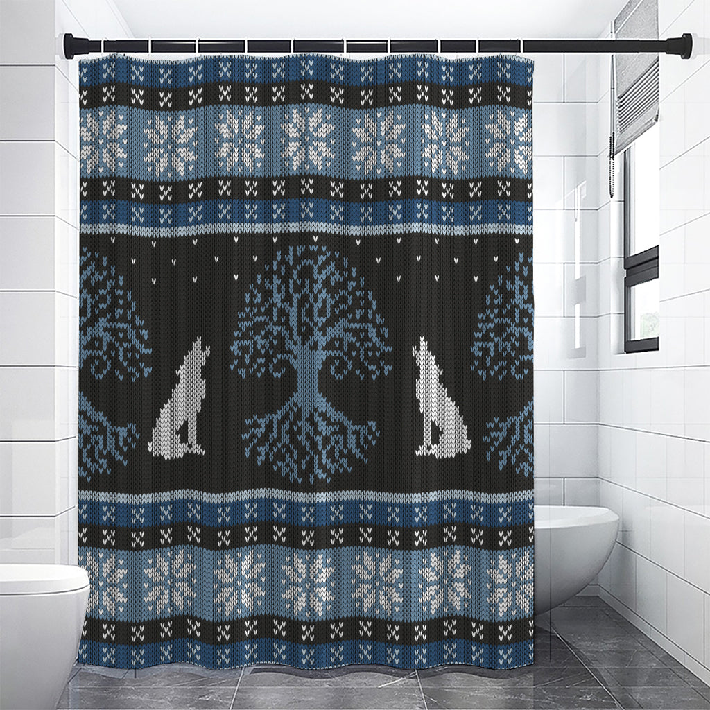 Tree Of Life And Howling Wolves Print Premium Shower Curtain