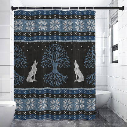 Tree Of Life And Howling Wolves Print Premium Shower Curtain