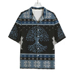 Tree Of Life And Howling Wolves Print Rayon Hawaiian Shirt