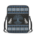 Tree Of Life And Howling Wolves Print Rectangular Crossbody Bag