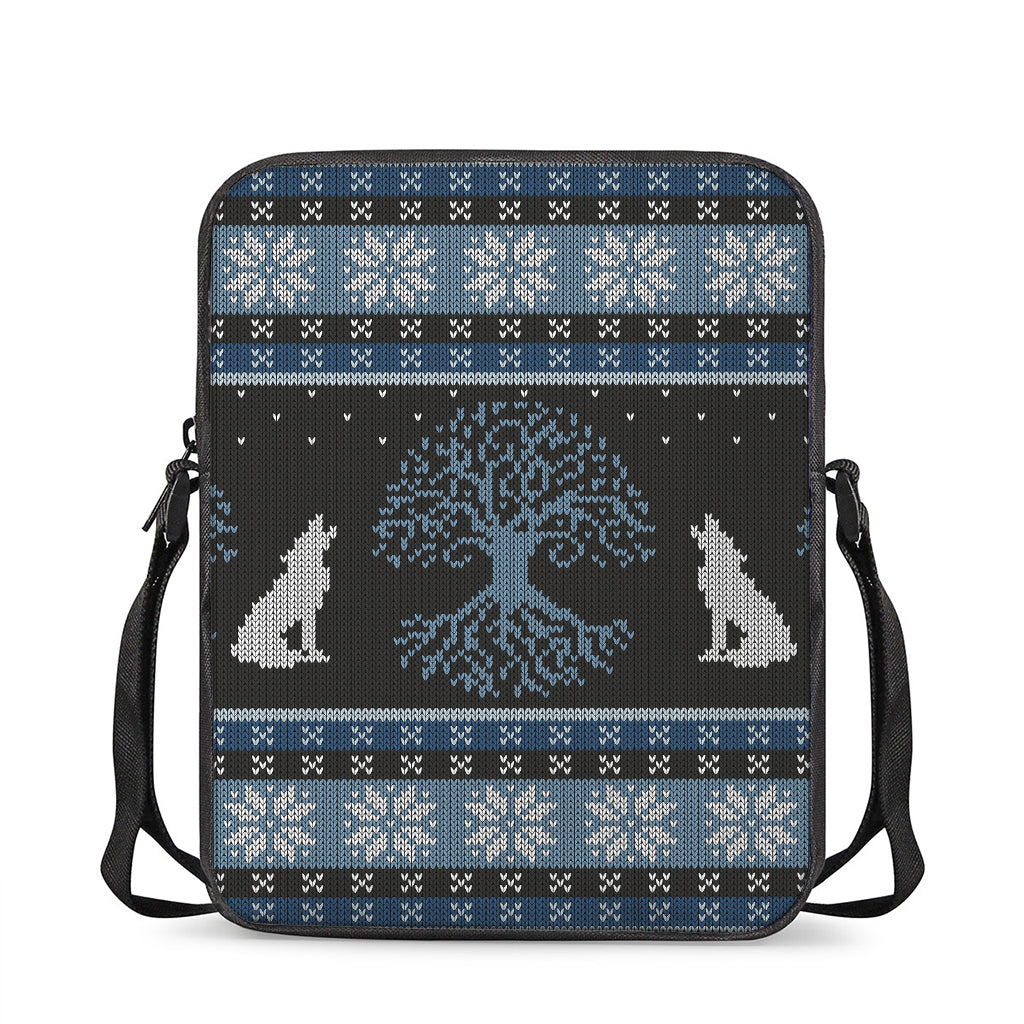 Tree Of Life And Howling Wolves Print Rectangular Crossbody Bag