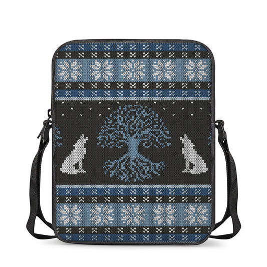 Tree Of Life And Howling Wolves Print Rectangular Crossbody Bag