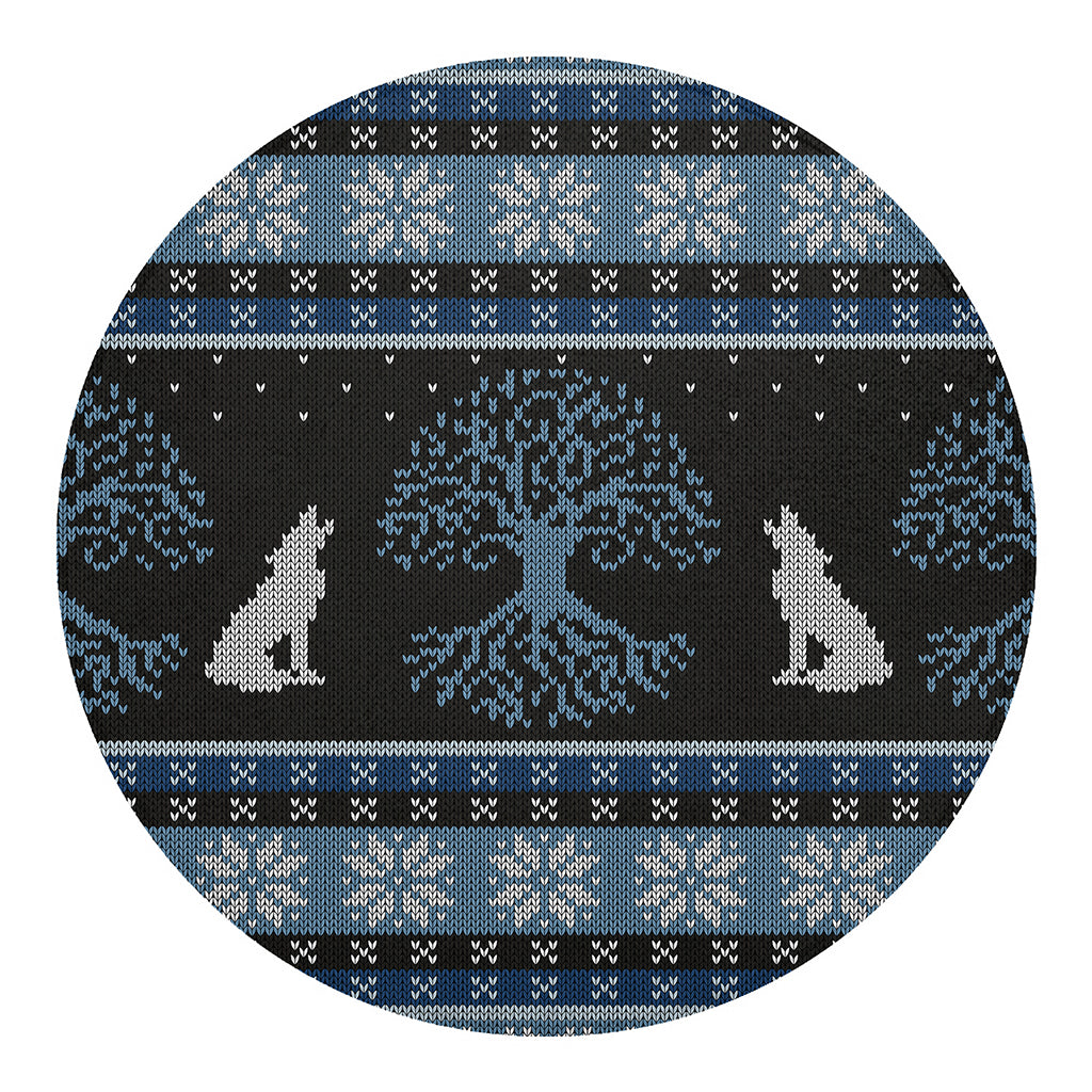 Tree Of Life And Howling Wolves Print Round Blanket