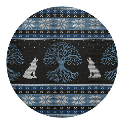 Tree Of Life And Howling Wolves Print Round Blanket