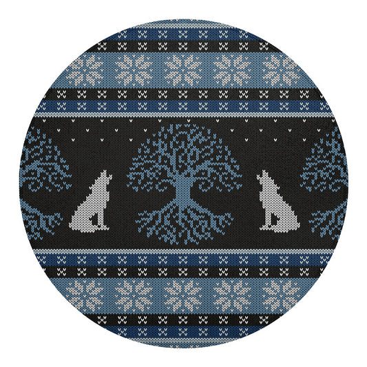 Tree Of Life And Howling Wolves Print Round Blanket