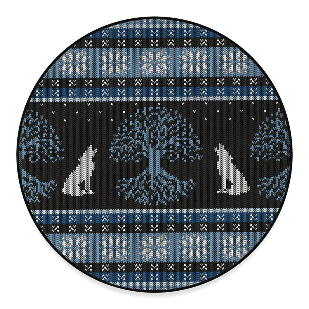 Tree Of Life And Howling Wolves Print Round Floor Mat