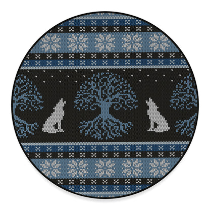 Tree Of Life And Howling Wolves Print Round Floor Mat