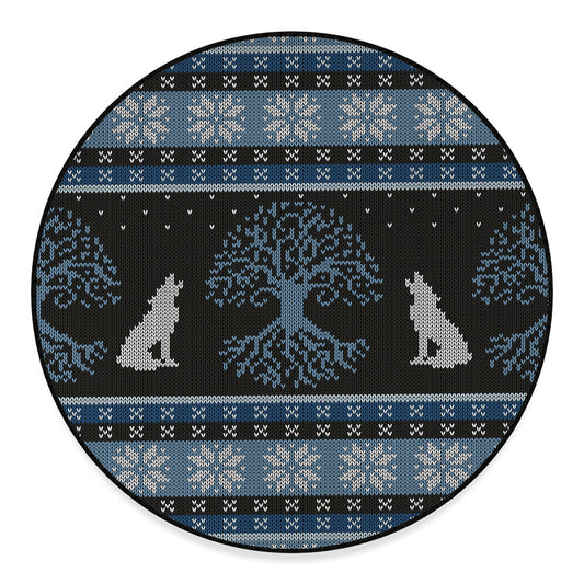 Tree Of Life And Howling Wolves Print Round Floor Mat
