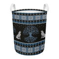 Tree Of Life And Howling Wolves Print Round Laundry Basket