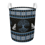 Tree Of Life And Howling Wolves Print Round Laundry Basket