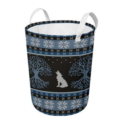 Tree Of Life And Howling Wolves Print Round Laundry Basket