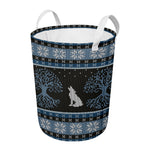 Tree Of Life And Howling Wolves Print Round Laundry Basket