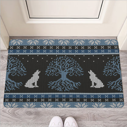 Tree Of Life And Howling Wolves Print Rubber Doormat