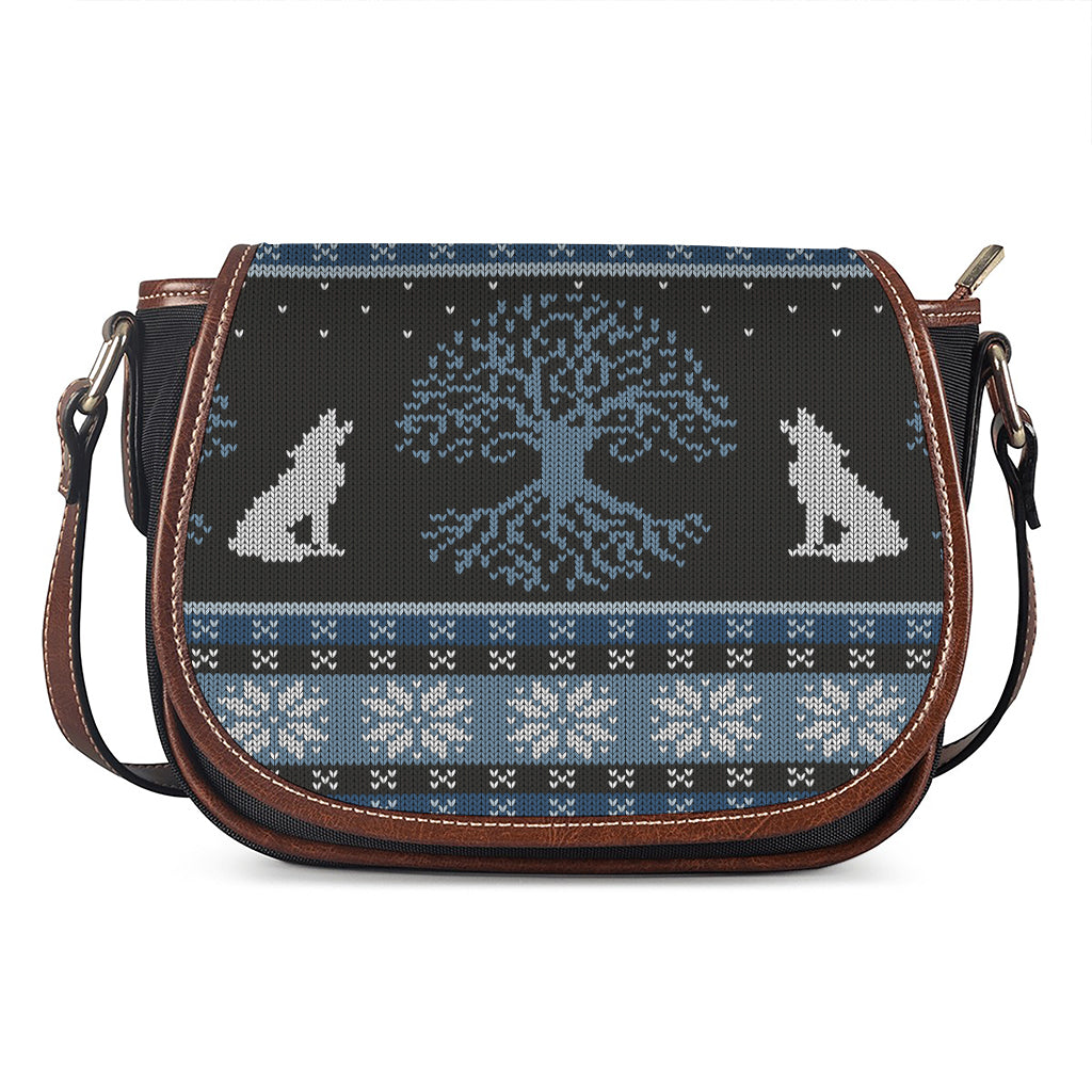 Tree Of Life And Howling Wolves Print Saddle Bag