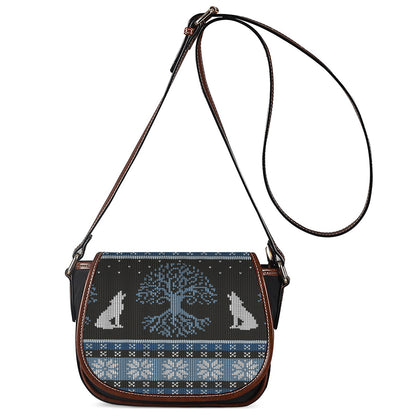 Tree Of Life And Howling Wolves Print Saddle Bag