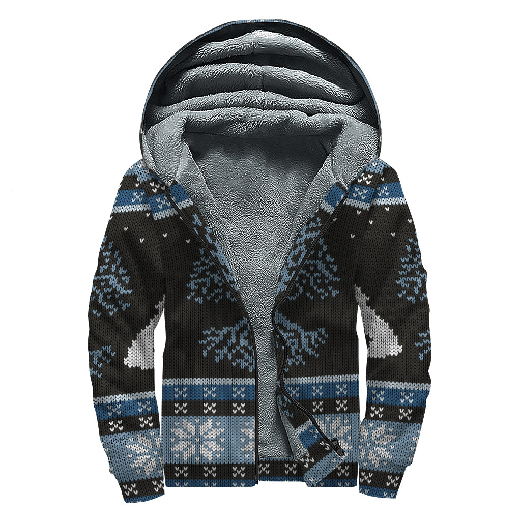 Tree Of Life And Howling Wolves Print Sherpa Lined Zip Up Hoodie