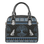 Tree Of Life And Howling Wolves Print Shoulder Handbag