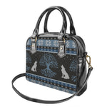 Tree Of Life And Howling Wolves Print Shoulder Handbag
