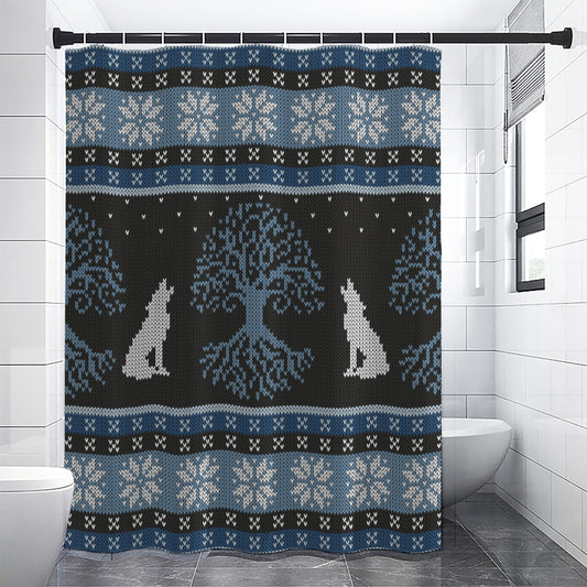 Tree Of Life And Howling Wolves Print Shower Curtain