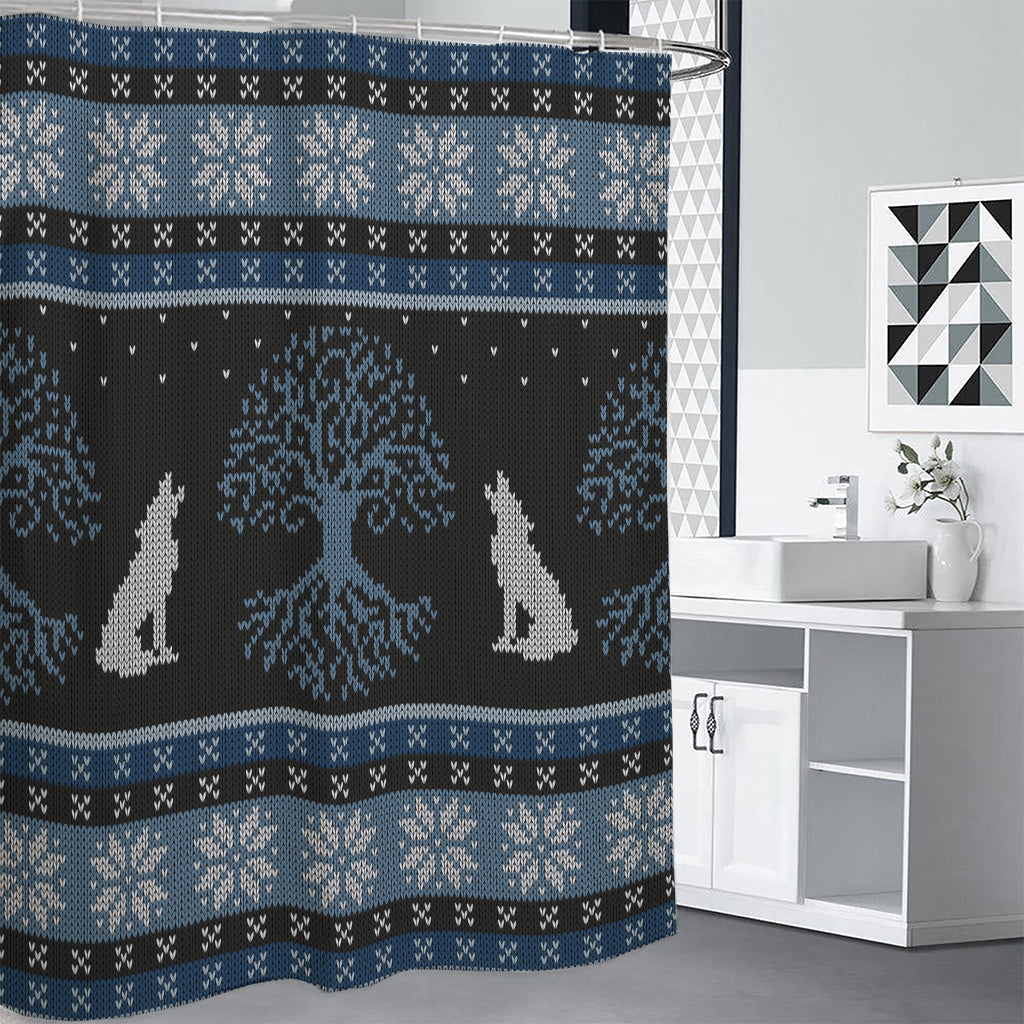 Tree Of Life And Howling Wolves Print Shower Curtain