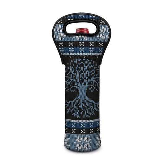 Tree Of Life And Howling Wolves Print Single Neoprene Wine Tote
