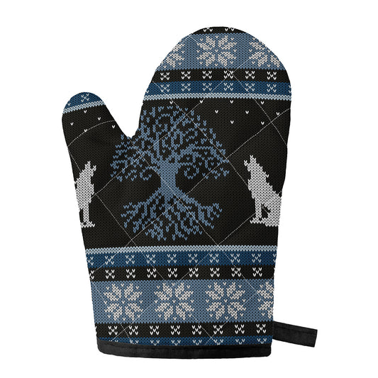 Tree Of Life And Howling Wolves Print Single Oven Mitt