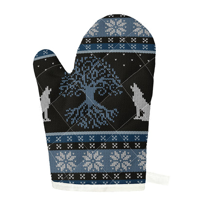 Tree Of Life And Howling Wolves Print Single Oven Mitt