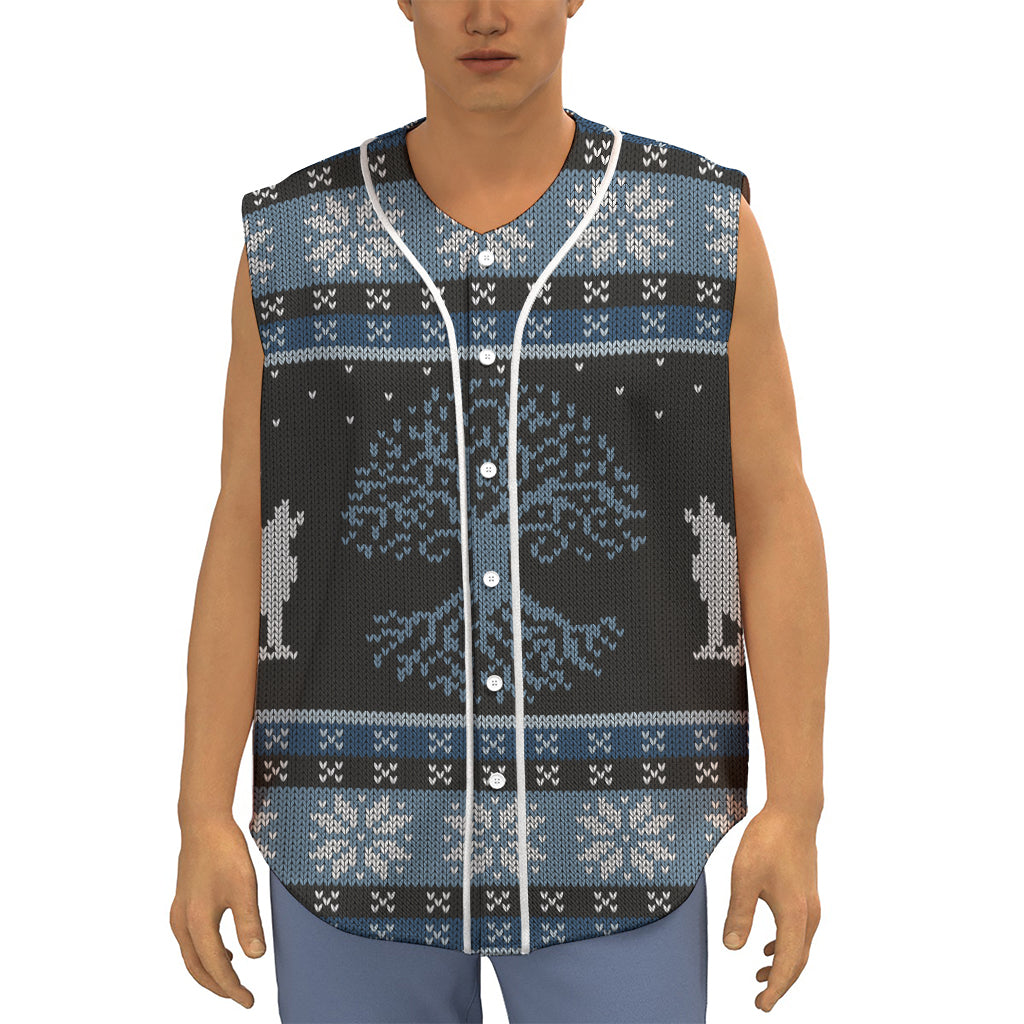 Tree Of Life And Howling Wolves Print Sleeveless Baseball Jersey