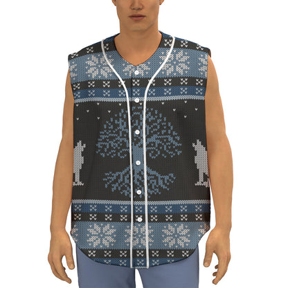 Tree Of Life And Howling Wolves Print Sleeveless Baseball Jersey