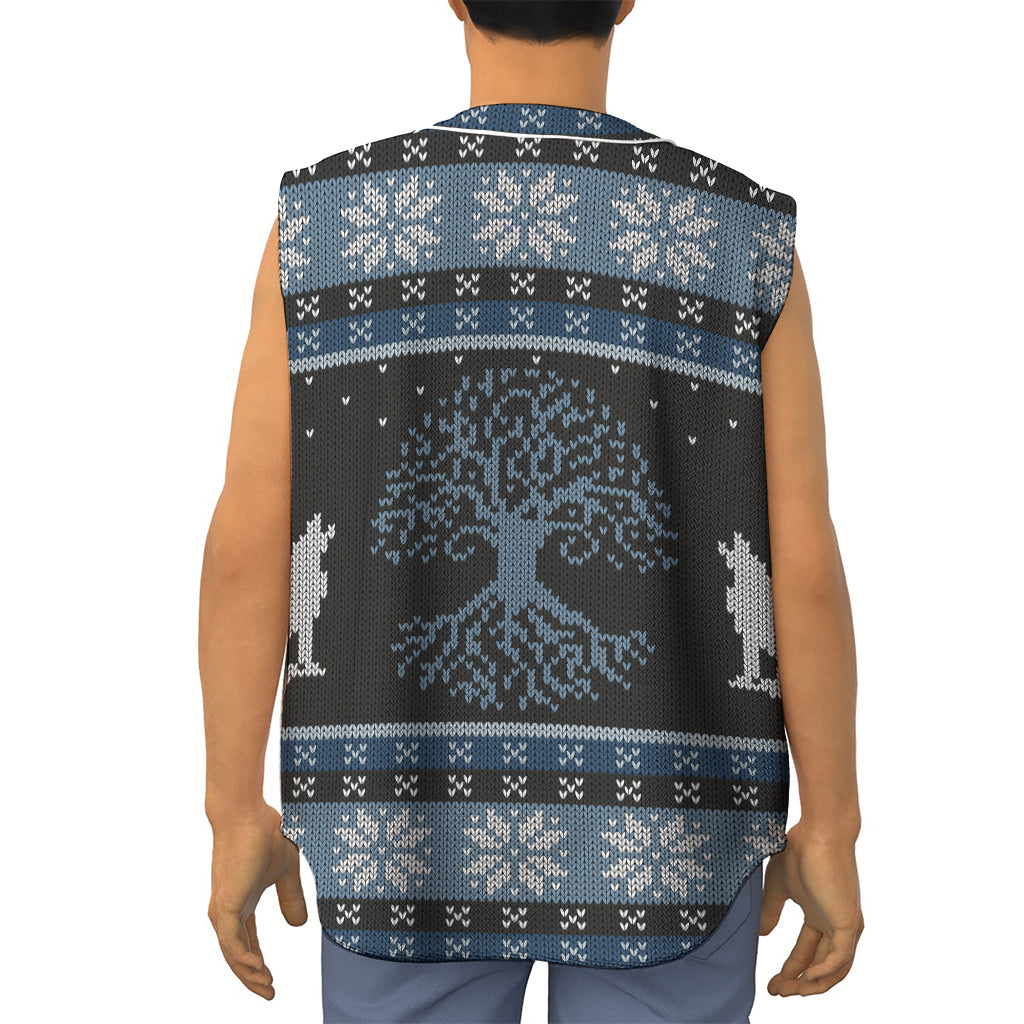 Tree Of Life And Howling Wolves Print Sleeveless Baseball Jersey