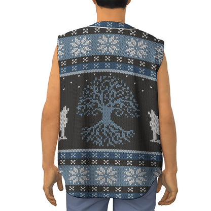 Tree Of Life And Howling Wolves Print Sleeveless Baseball Jersey