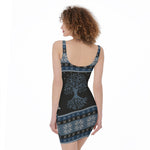 Tree Of Life And Howling Wolves Print Sleeveless Bodycon Dress