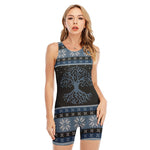 Tree Of Life And Howling Wolves Print Sleeveless One Piece Swimsuit