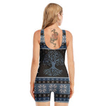 Tree Of Life And Howling Wolves Print Sleeveless One Piece Swimsuit