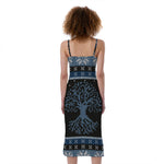 Tree Of Life And Howling Wolves Print Slim Fit Midi Cami Dress