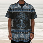 Tree Of Life And Howling Wolves Print Textured Short Sleeve Shirt