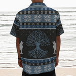 Tree Of Life And Howling Wolves Print Textured Short Sleeve Shirt