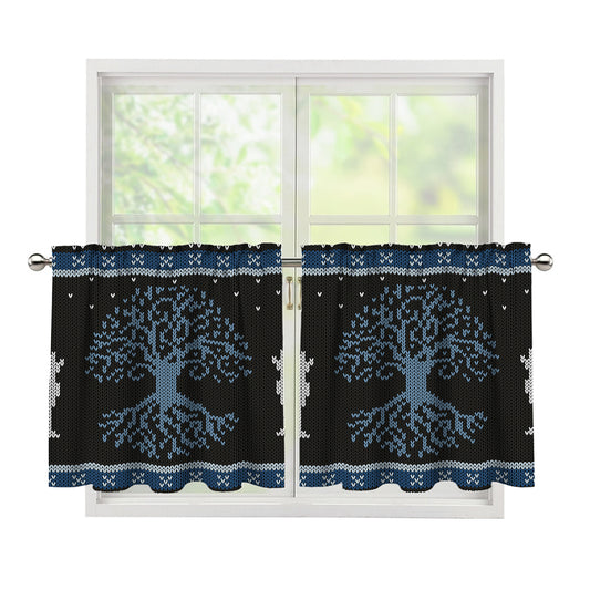 Tree Of Life And Howling Wolves Print Tier Curtains