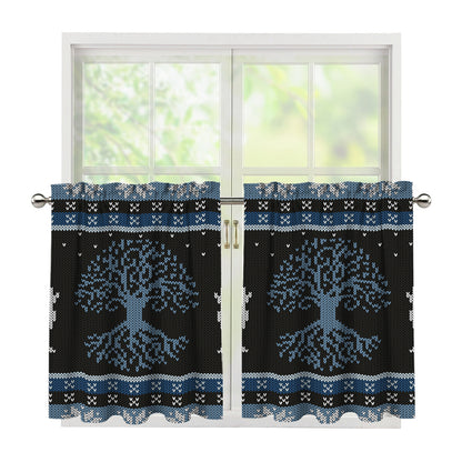 Tree Of Life And Howling Wolves Print Tier Curtains