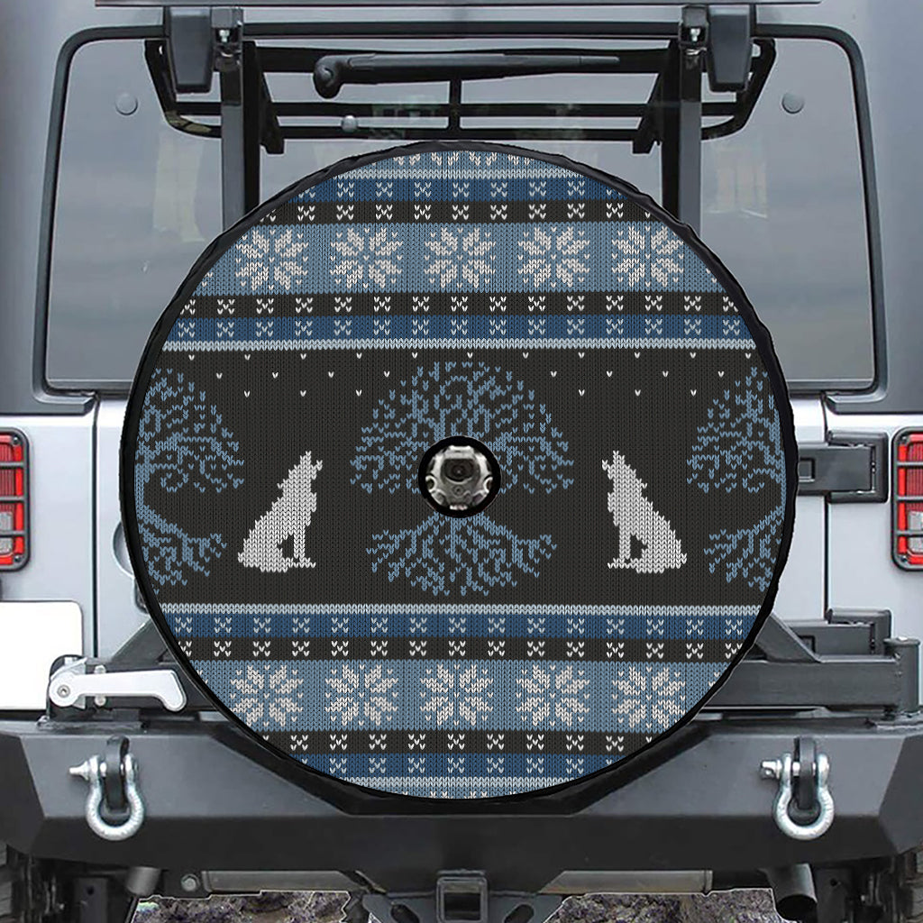 Tree Of Life And Howling Wolves Print Tire Cover With Camera Hole