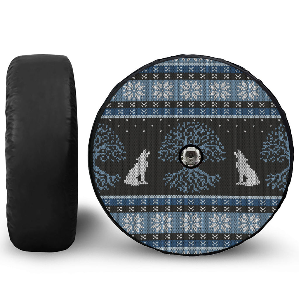 Tree Of Life And Howling Wolves Print Tire Cover With Camera Hole