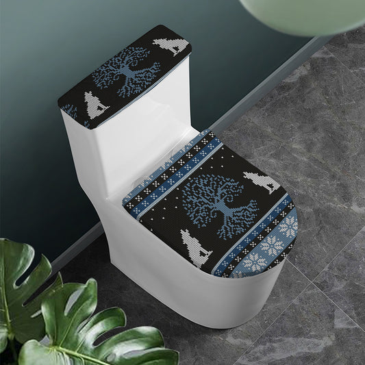 Tree Of Life And Howling Wolves Print Toilet Lid And Tank Cover Set