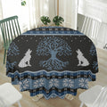 Tree Of Life And Howling Wolves Print Waterproof Round Tablecloth